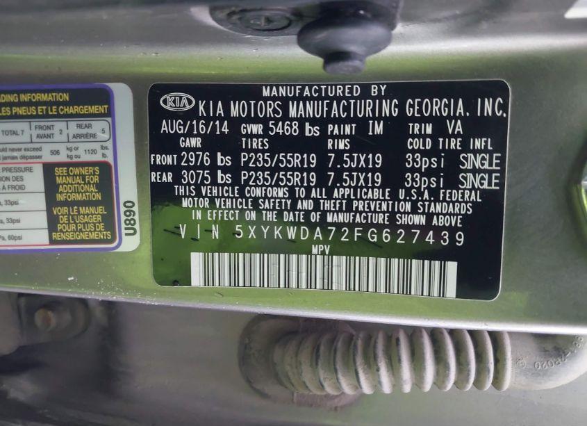 Photo 9 of 2015 Kia Sorento SX V6 (VIN 5XYKWDA72FG627439)