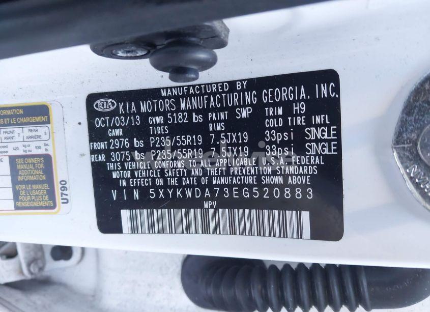 Photo 9 of 2014 Kia Sorento SX V6 (VIN 5XYKWDA73EG520883)