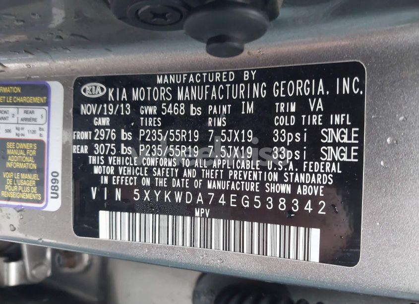 Photo 9 of 2014 Kia Sorento LIMITED V6 (VIN 5XYKWDA74EG538342)