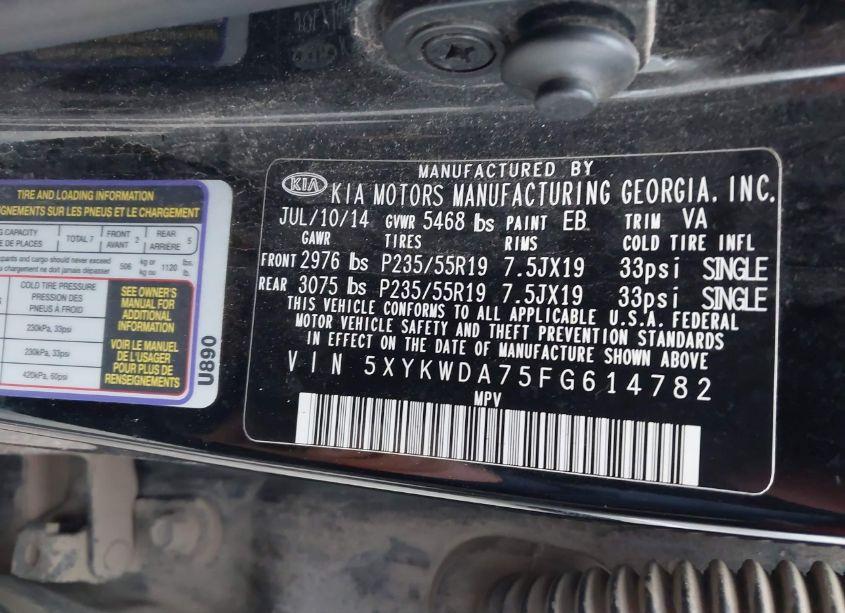 Photo 9 of 2015 Kia Sorento SX V6 (VIN 5XYKWDA75FG614782)