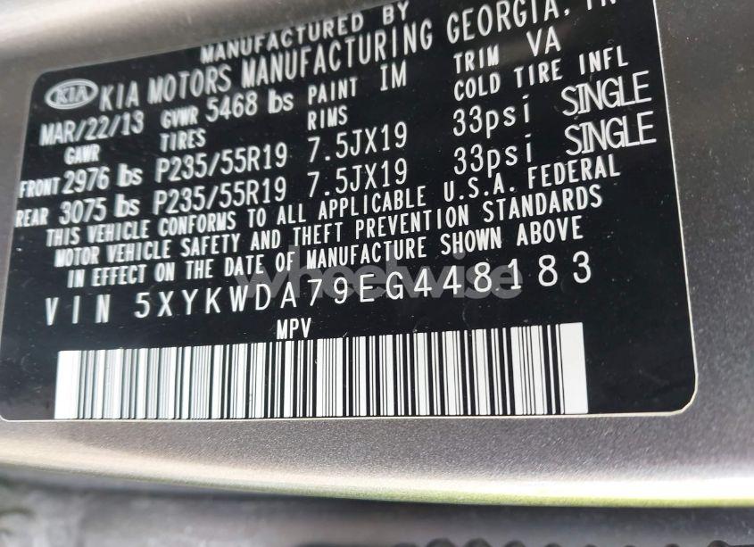 Photo 9 of 2014 Kia Sorento SX V6 (VIN 5XYKWDA79EG448183)