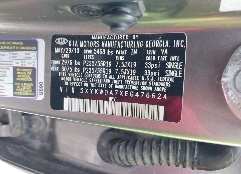 Photo 9 of 2014 Kia Sorento LIMITED V6 (VIN 5XYKWDA7XEG476624)