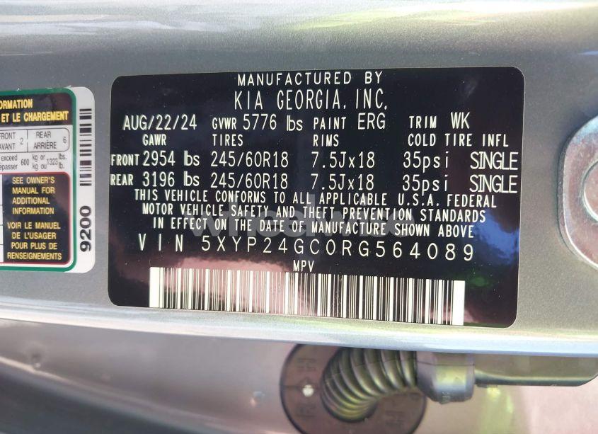 Photo 9 of 2024 Kia Telluride LX (VIN 5XYP24GC0RG564089)