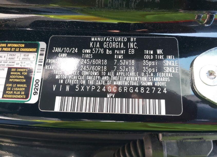 Photo 9 of 2024 Kia Telluride LX (VIN 5XYP24GC6RG482724)