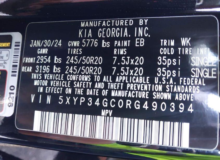 Photo 9 of 2024 Kia Telluride EX (VIN 5XYP34GC0RG490394)