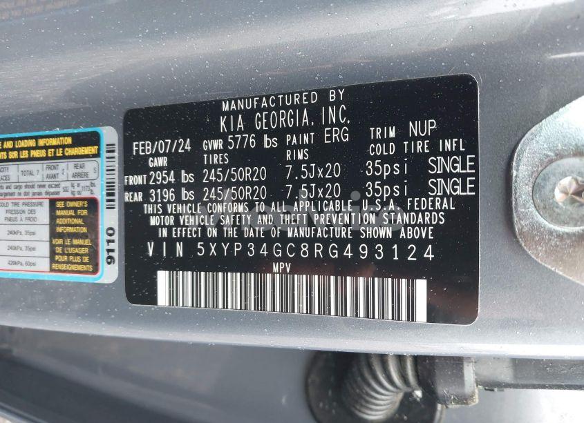 Photo 9 of 2024 Kia Telluride EX (VIN 5XYP34GC8RG493124)