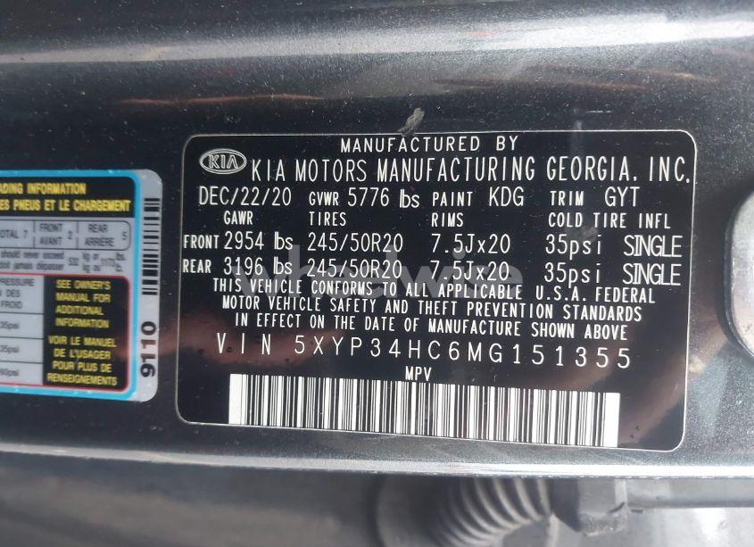 Photo 9 of 2021 Kia Telluride EX (VIN 5XYP34HC6MG151355)