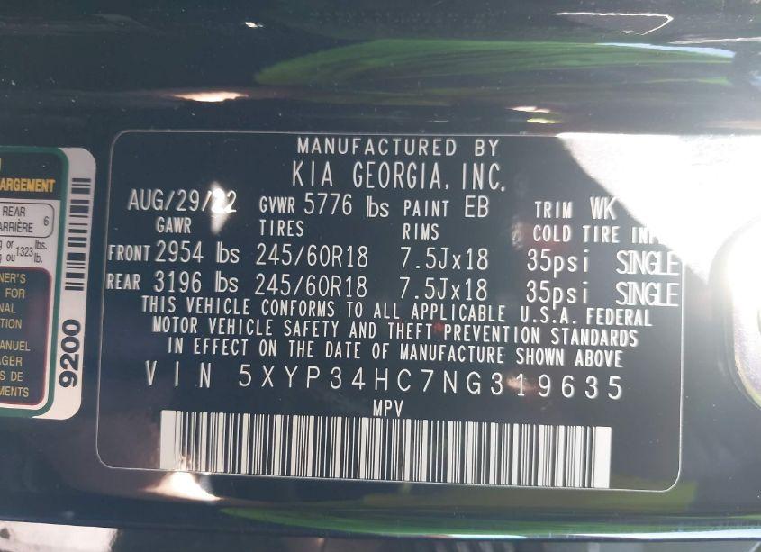 Photo 9 of 2022 Kia Telluride EX (VIN 5XYP34HC7NG319635)