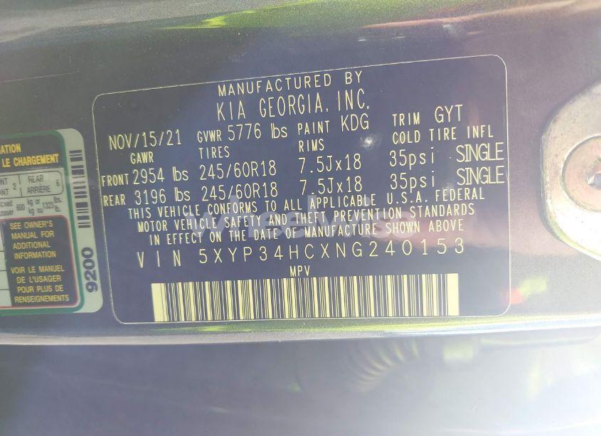 Photo 9 of 2022 Kia Telluride EX (VIN 5XYP34HCXNG240153)