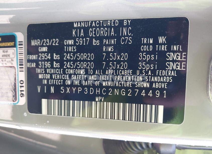 Photo 9 of 2022 Kia Telluride EX (VIN 5XYP3DHC2NG274491)