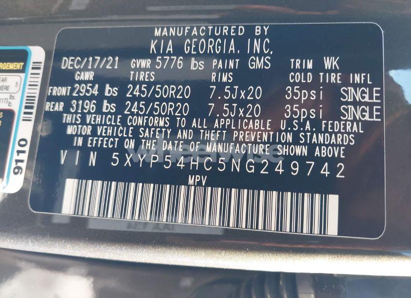 Photo 9 of 2022 Kia Telluride SX (VIN 5XYP54HC5NG249742)