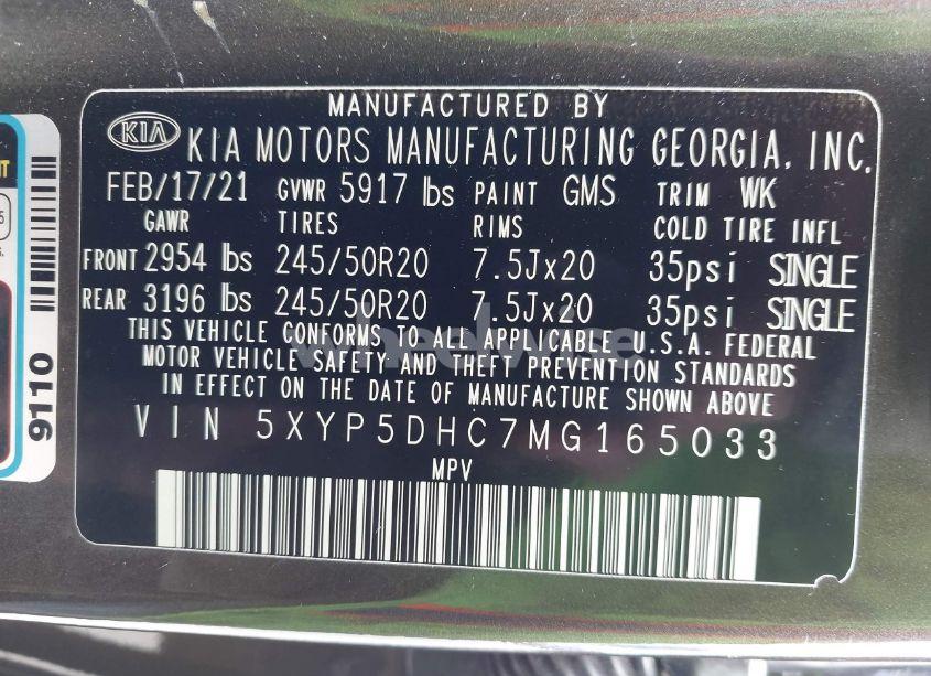 Photo 9 of 2021 Kia Telluride SX (VIN 5XYP5DHC7MG165033)