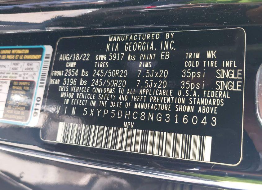 Photo 9 of 2022 Kia Telluride SX (VIN 5XYP5DHC8NG316043)