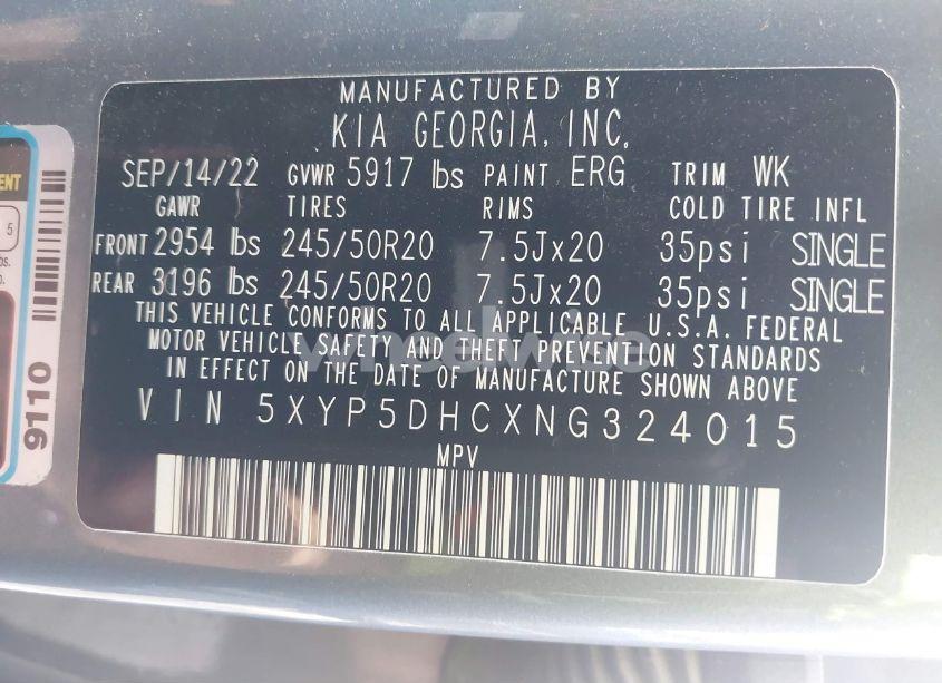 Photo 9 of 2022 Kia Telluride SX (VIN 5XYP5DHCXNG324015)