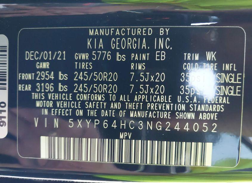 Photo 9 of 2022 Kia Telluride S (VIN 5XYP64HC3NG244052)