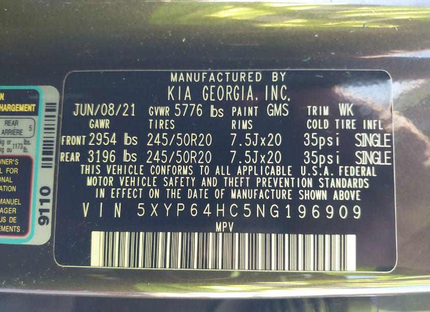 Photo 9 of 2022 Kia Telluride S (VIN 5XYP64HC5NG196909)