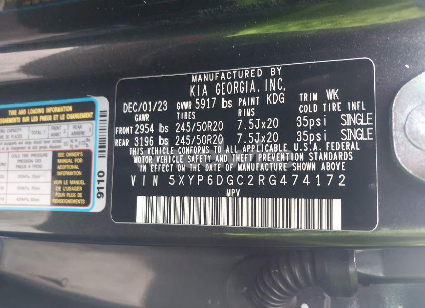 Photo 9 of 2024 Kia Telluride S (VIN 5XYP6DGC2RG474172)