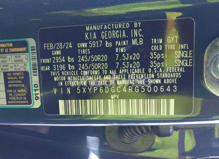 Photo 9 of 2024 Kia Telluride S (VIN 5XYP6DGC4RG500643)