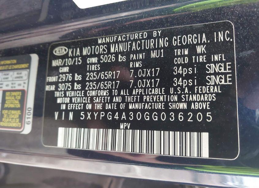 Photo 9 of 2016 Kia Sorento 2.4L LX (VIN 5XYPG4A30GG036205)