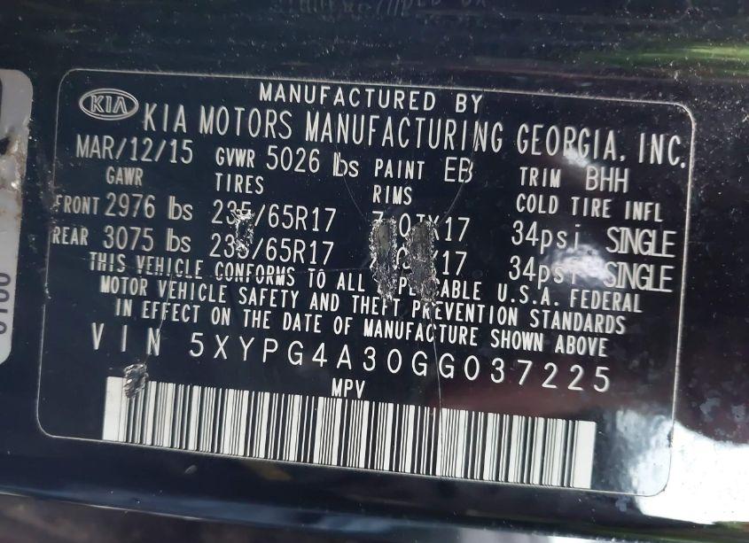 Photo 9 of 2016 Kia Sorento 2.4L LX (VIN 5XYPG4A30GG037225)