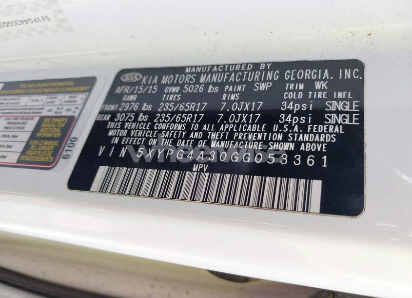 Photo 9 of 2016 Kia Sorento 2.4L LX (VIN 5XYPG4A30GG053361)