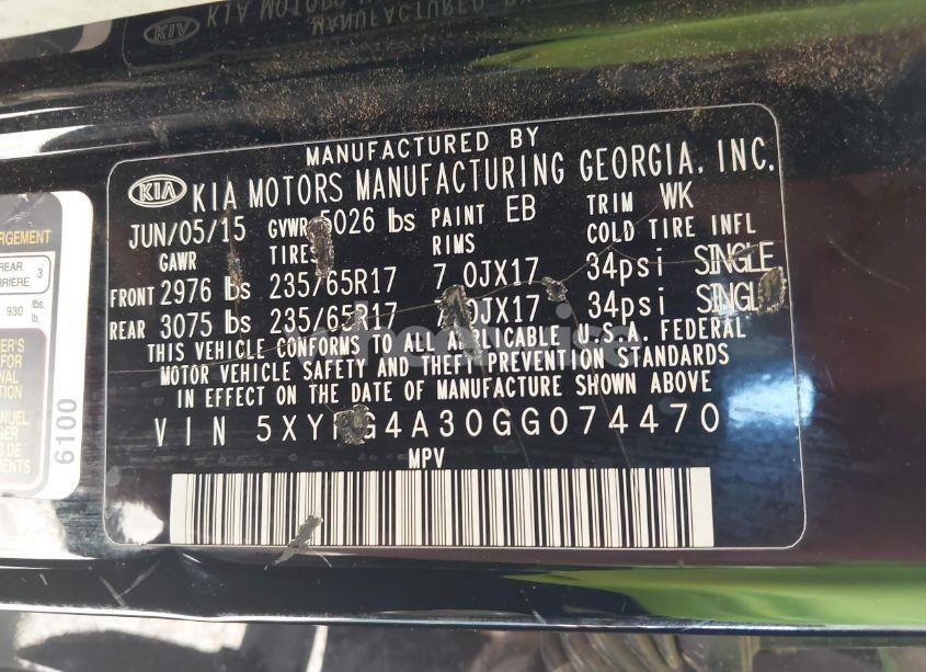 Photo 9 of 2016 Kia Sorento 2.4L LX (VIN 5XYPG4A30GG074470)