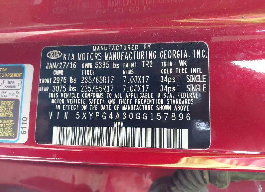 Photo 9 of 2016 Kia Sorento 2.4L LX (VIN 5XYPG4A30GG157896)