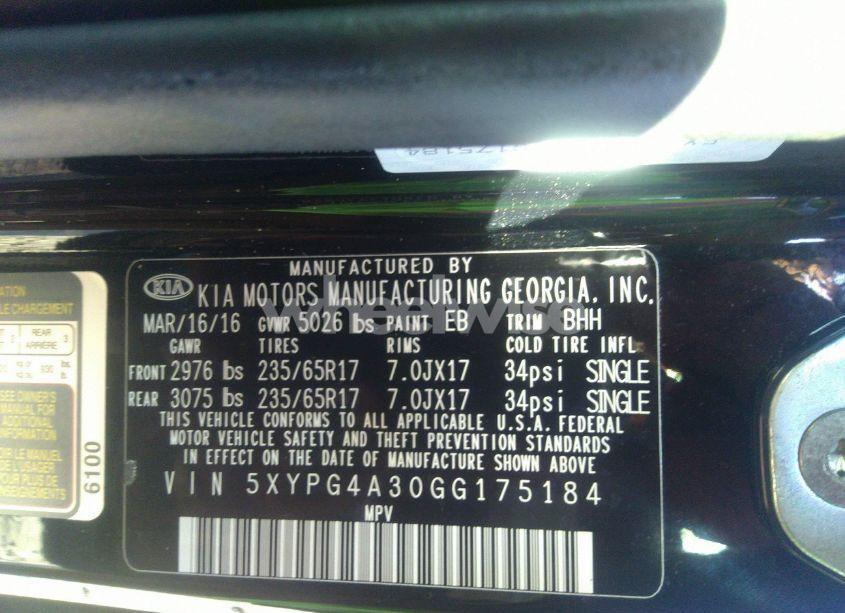 Photo 9 of 2016 Kia Sorento 2.4L LX (VIN 5XYPG4A30GG175184)