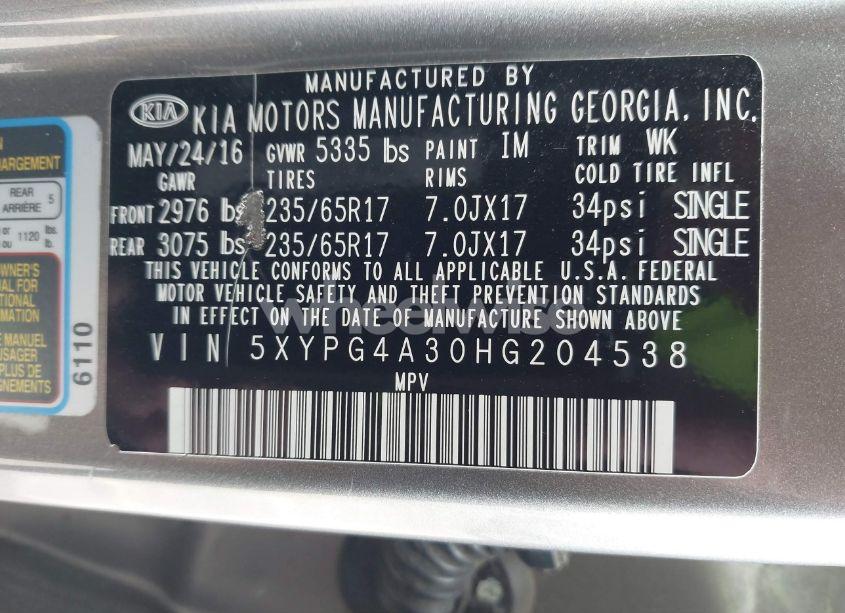 Photo 9 of 2017 Kia Sorento 2.4L LX (VIN 5XYPG4A30HG204538)