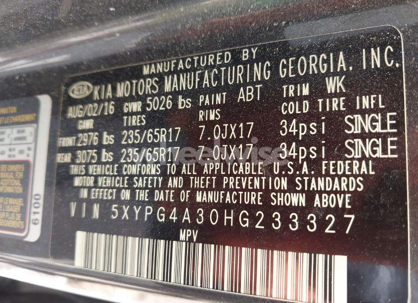 Photo 9 of 2017 Kia Sorento 2.4L LX (VIN 5XYPG4A30HG233327)