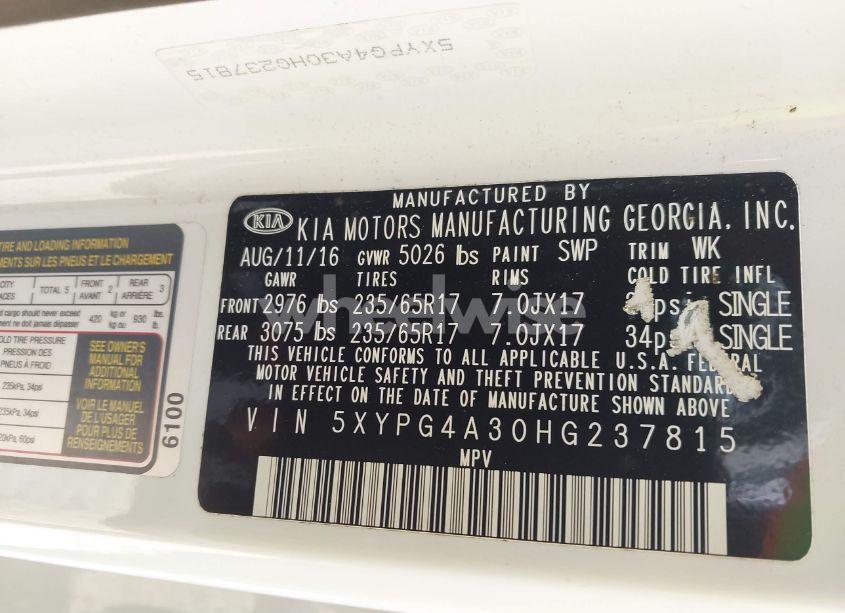 Photo 9 of 2017 Kia Sorento 2.4L LX (VIN 5XYPG4A30HG237815)