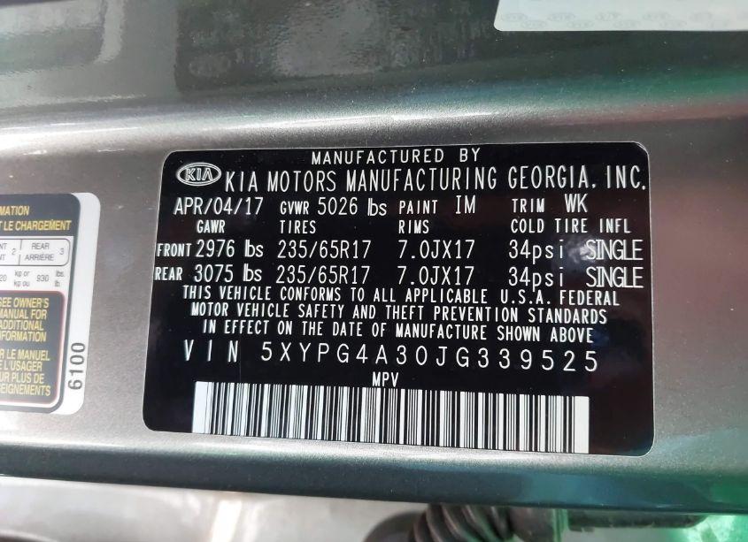 Photo 9 of 2018 Kia Sorento 2.4L LX (VIN 5XYPG4A30JG339525)