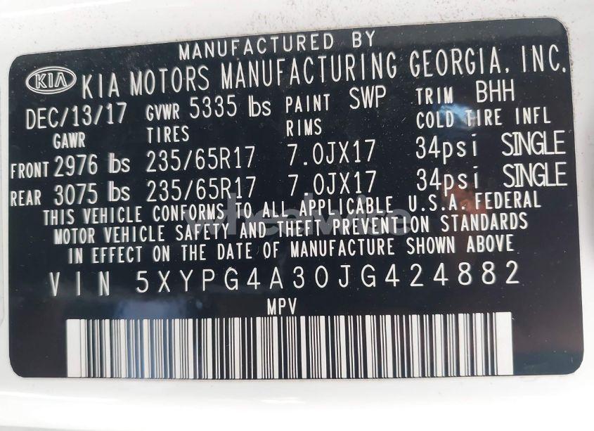 Photo 9 of 2018 Kia Sorento 2.4L LX (VIN 5XYPG4A30JG424882)