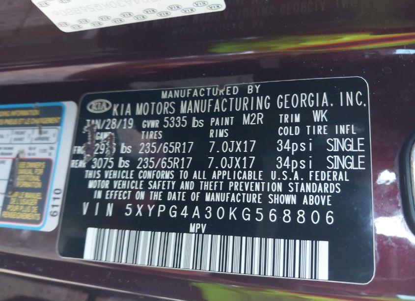 Photo 9 of 2019 Kia Sorento 2.4L LX (VIN 5XYPG4A30KG568806)