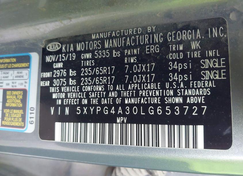 Photo 9 of 2020 Kia Sorento 2.4L L (VIN 5XYPG4A30LG653727)