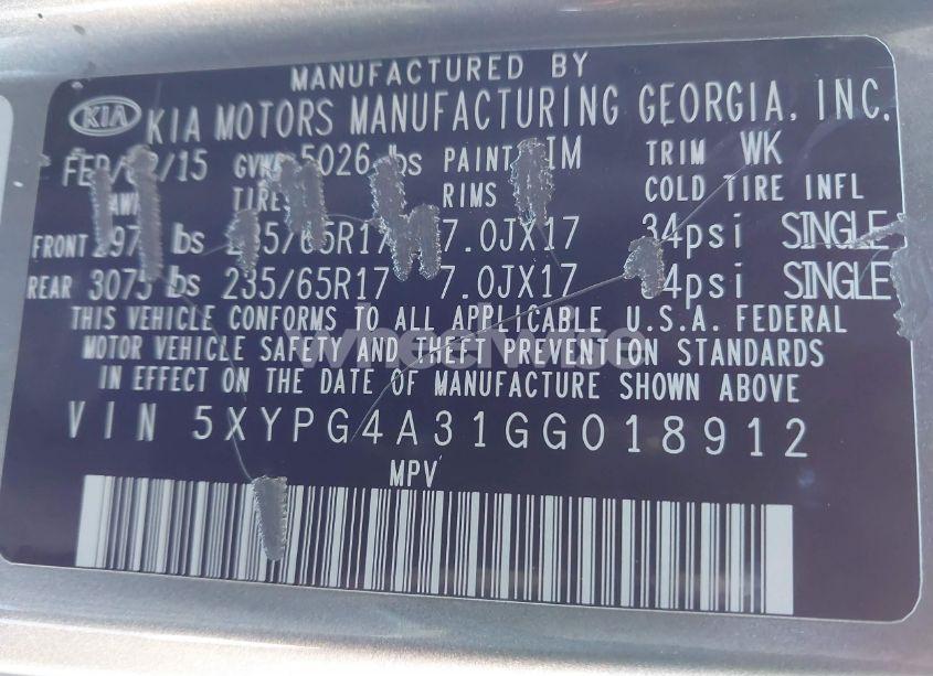 Photo 9 of 2016 Kia Sorento 2.4L L (VIN 5XYPG4A31GG018912)