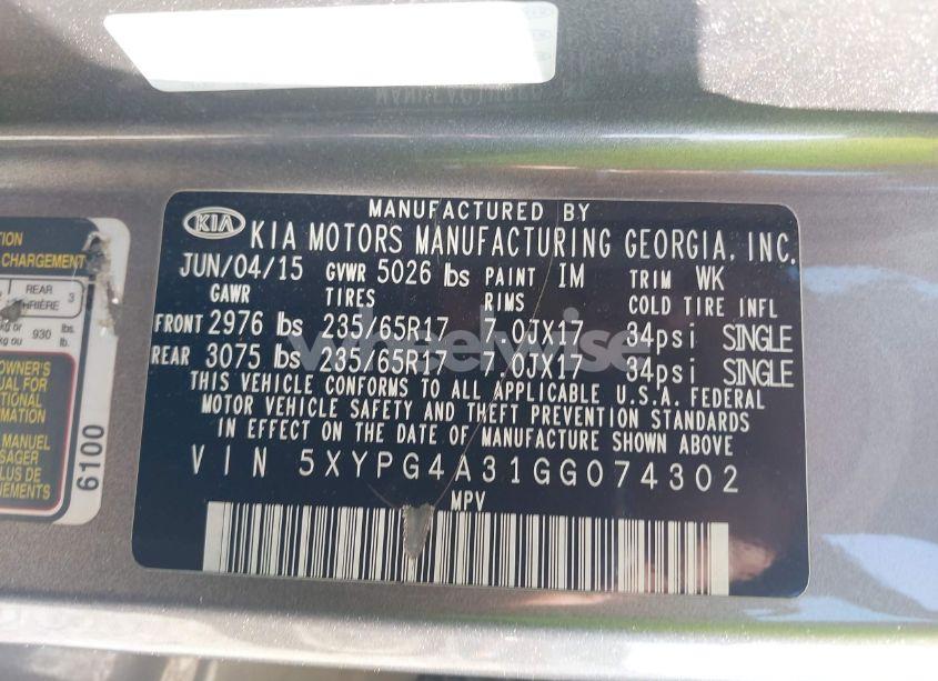 Photo 9 of 2016 Kia Sorento 2.4L LX (VIN 5XYPG4A31GG074302)