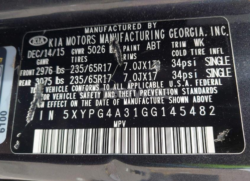 Photo 9 of 2016 Kia Sorento 2.4L LX (VIN 5XYPG4A31GG145482)