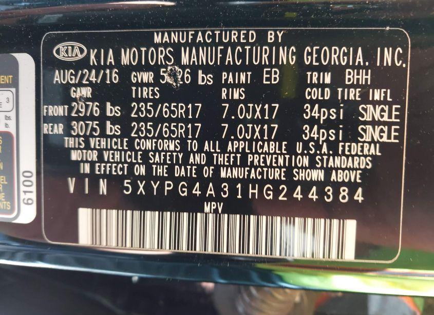 Photo 9 of 2017 Kia Sorento 2.4L LX (VIN 5XYPG4A31HG244384)