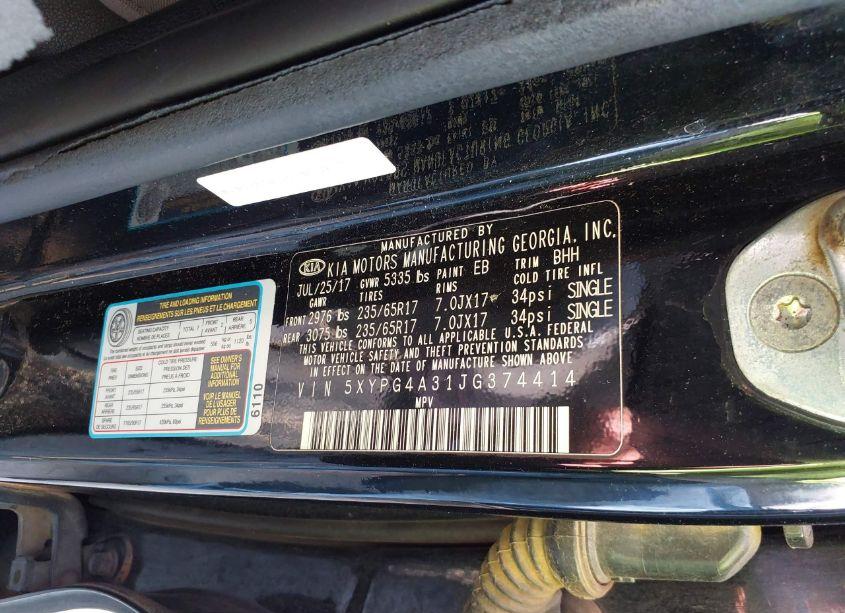 Photo 9 of 2018 Kia Sorento 2.4L LX (VIN 5XYPG4A31JG374414)