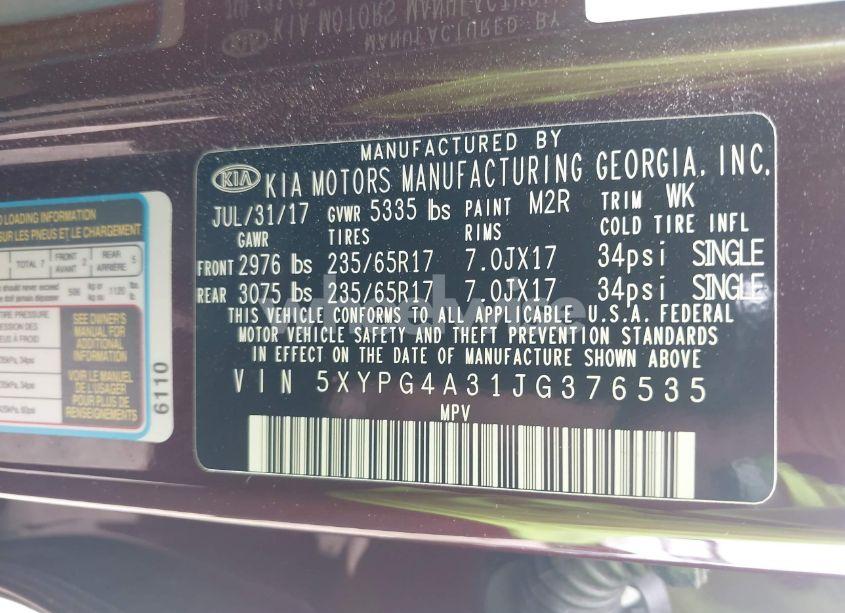 Photo 9 of 2018 Kia Sorento 2.4L LX (VIN 5XYPG4A31JG376535)