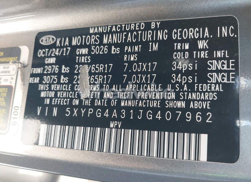 Photo 9 of 2018 Kia Sorento 2.4L L (VIN 5XYPG4A31JG407962)