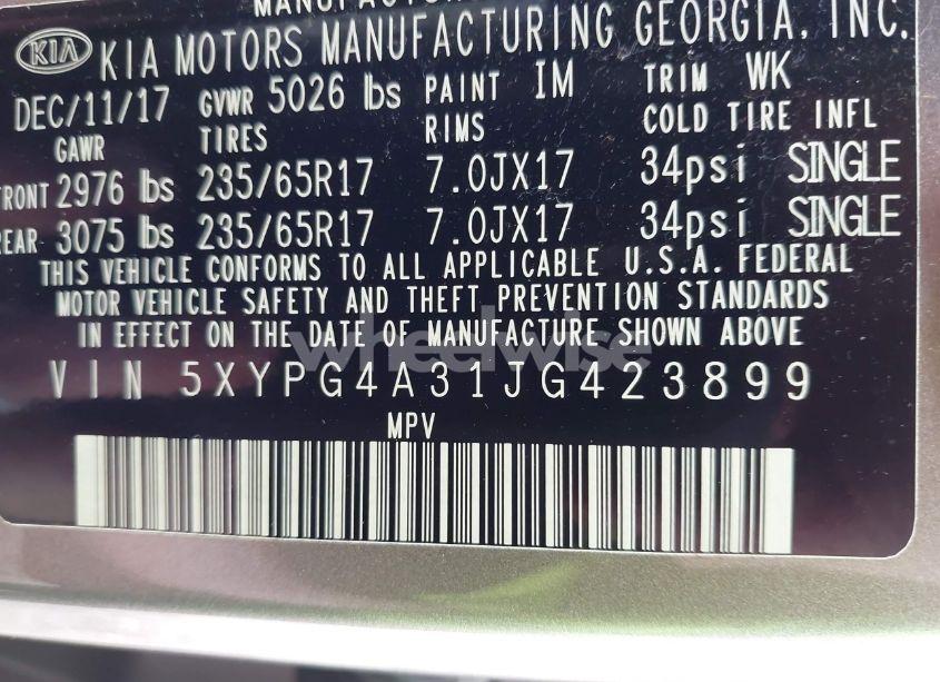 Photo 9 of 2018 Kia Sorento 2.4L L (VIN 5XYPG4A31JG423899)