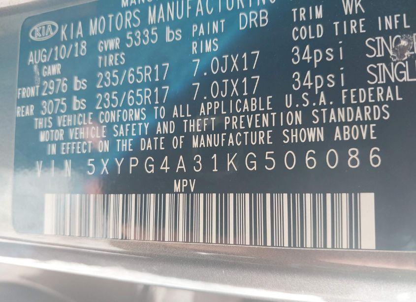 Photo 9 of 2019 Kia Sorento 2.4L LX (VIN 5XYPG4A31KG506086)