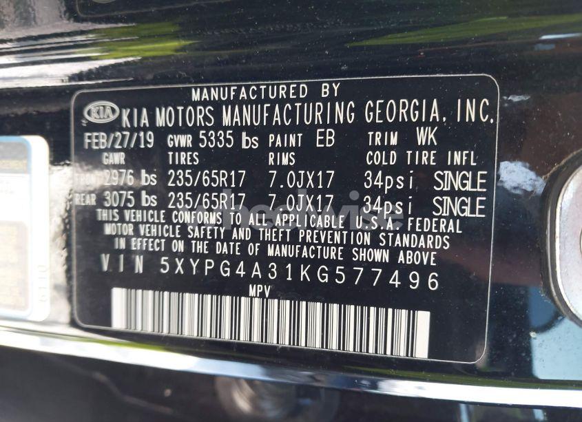 Photo 9 of 2019 Kia Sorento 2.4L L (VIN 5XYPG4A31KG577496)