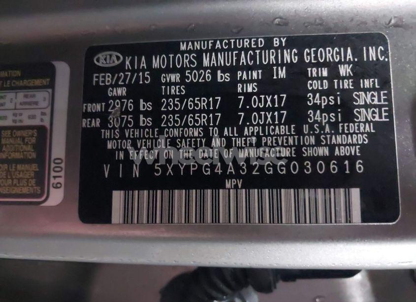 Photo 9 of 2016 Kia Sorento 2.4L LX (VIN 5XYPG4A32GG030616)