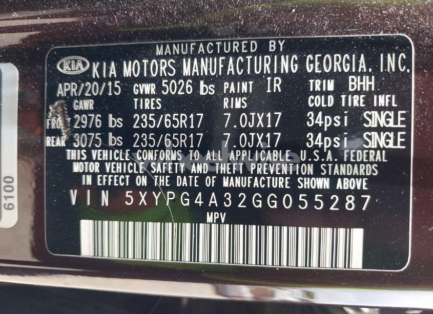 Photo 9 of 2016 Kia Sorento 2.4L LX (VIN 5XYPG4A32GG055287)