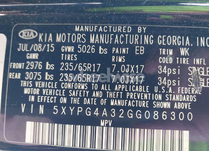 Photo 9 of 2016 Kia Sorento 2.4L LX (VIN 5XYPG4A32GG086300)