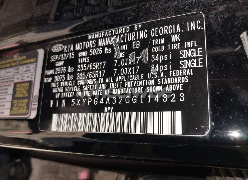 Photo 9 of 2016 Kia Sorento 2.4L L (VIN 5XYPG4A32GG114323)