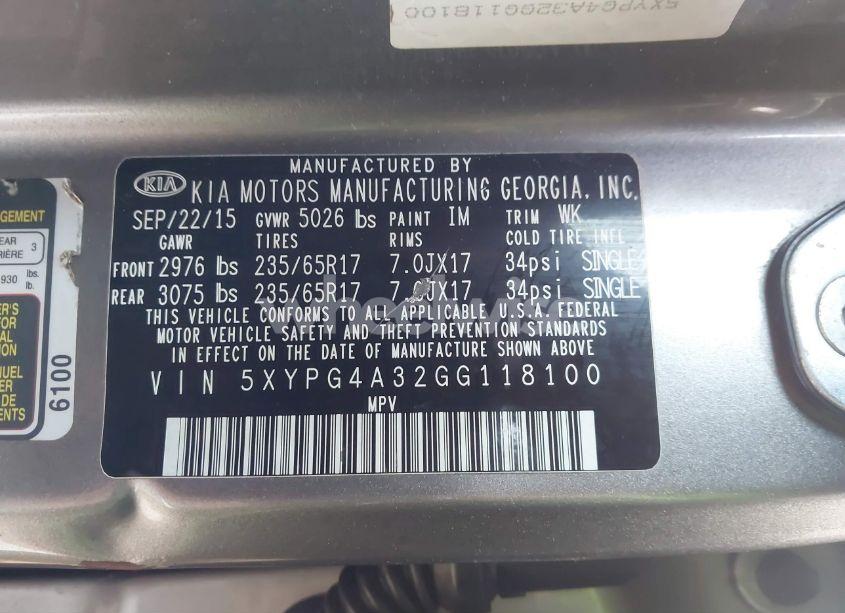 Photo 9 of 2016 Kia Sorento 2.4L LX (VIN 5XYPG4A32GG118100)